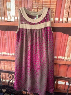 Collective Clothing Sleeveless Shift Dress Brown Magenta Geometric Print Large